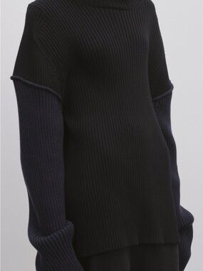 The Row Black Ribbed Cowlneck Sweater